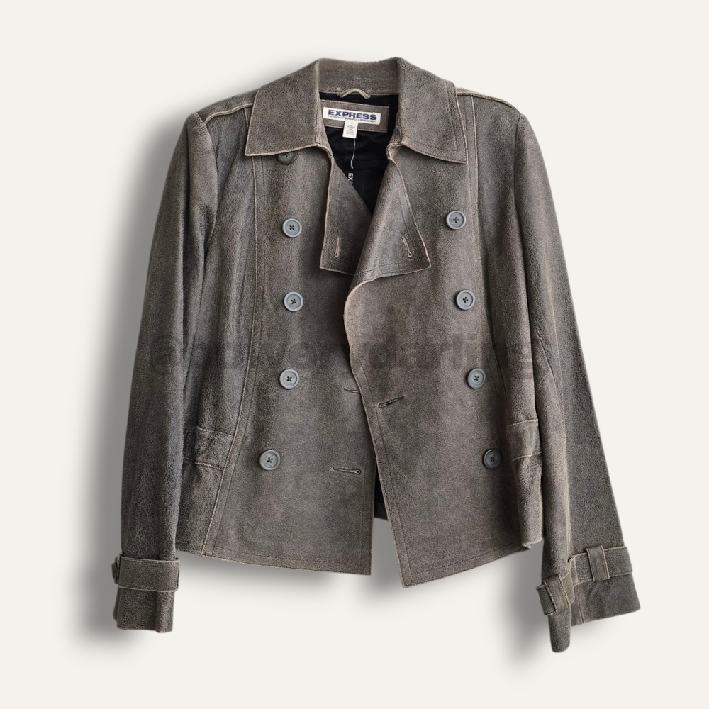 Y2k *DEADSTOCK* Express Leather Jacket - Brown (S/M)